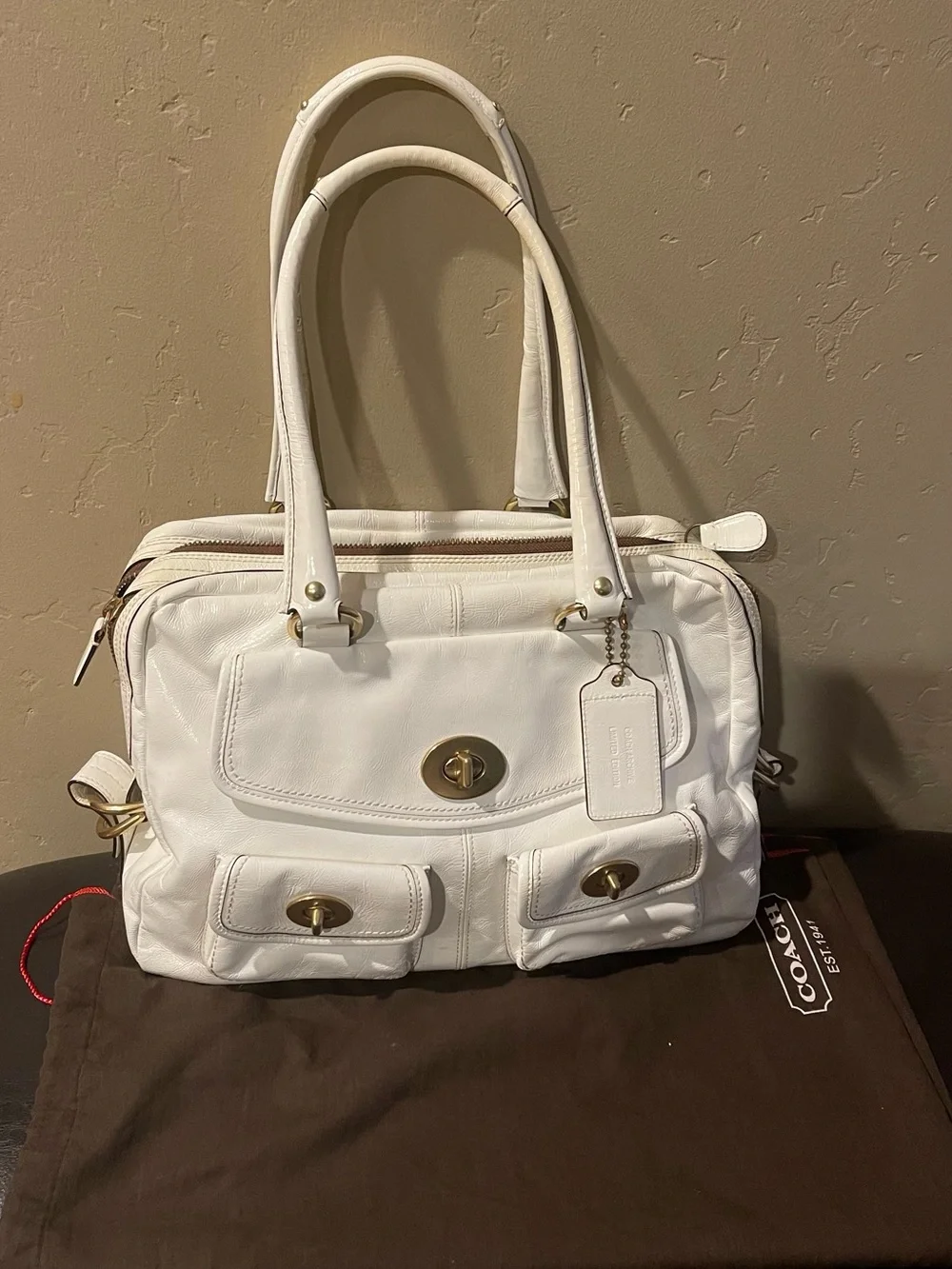 Coach Peyton limited edition Legacy White Satchel Gold Hardware turnlock y2k